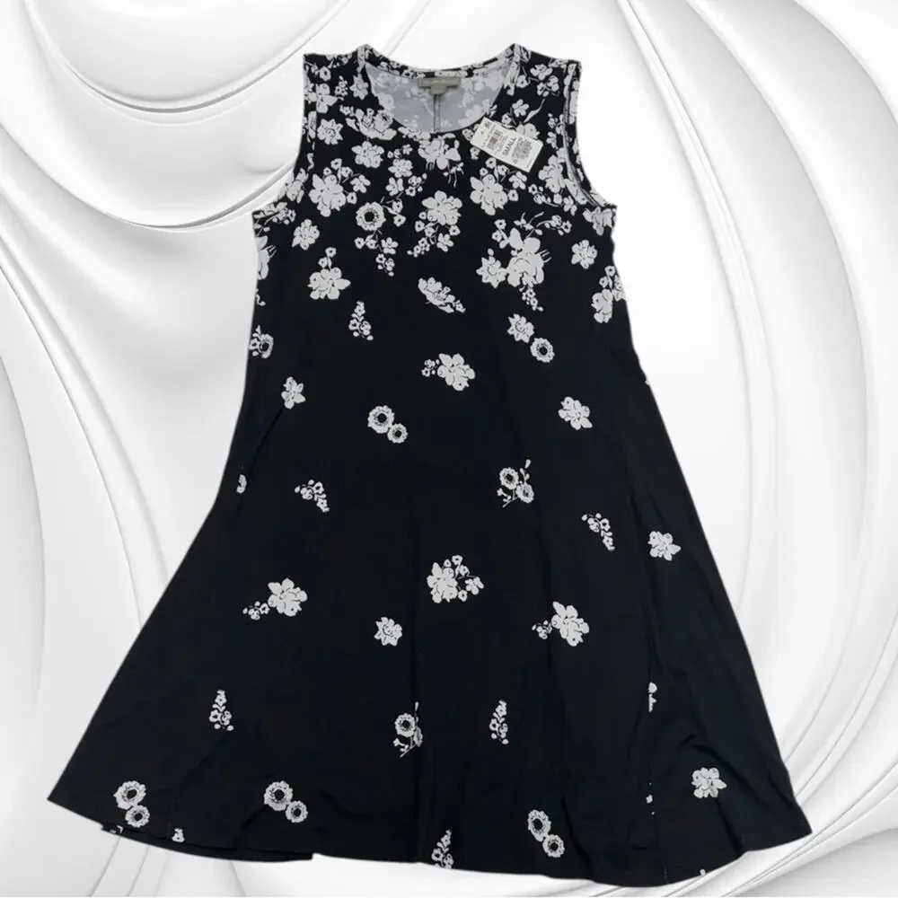 STYLE & CO Women’s Small Black Floral FLIP FLOP DRESS - Picture 2 of 4